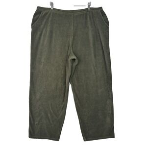 L.L.Bean Womens Corduroy Pants Olive Green Elastic Waist Wide Leg Plus Size